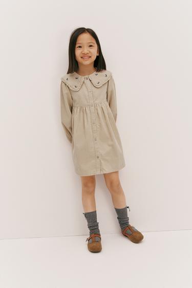 EMBROIDERED FLORAL CORDUROY DRESS - Beige by Zara