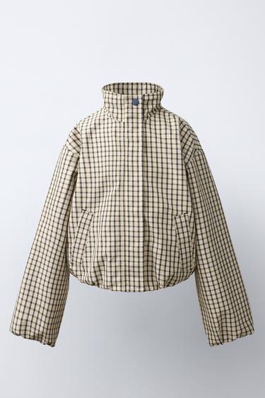 CHECK PRINT BOMBER JACKET - Ecru / Black by Zara