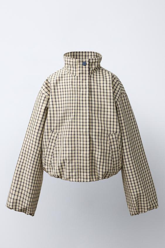 CAZADORA BOMBER ESTAMPADO CUADROS - Crudo / Negro de Zara - Imagen 0