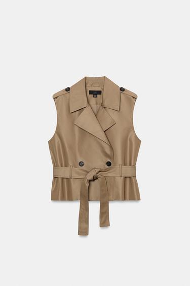 DOUBLE-BREASTED WAISTCOAT WITH BELT - Khaki by Zara