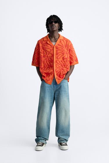 ТРИКОТАЖНАЯ РУБАШКА JACQUARD — ОРАНЖЕВЫЙ от Zara — изображение 0