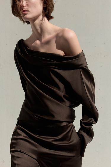 Zara ASYMMETRIC TOP ZW COLLECTION - Brown