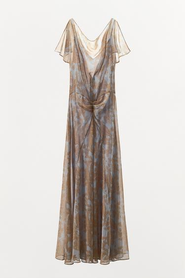 ROBE IMPRIMÉE FLEURIE À PLIS - Marron-Bleu de Zara - Image 3