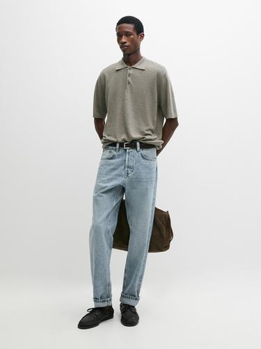 Zara Linen knit polo sweater - Khaki marl