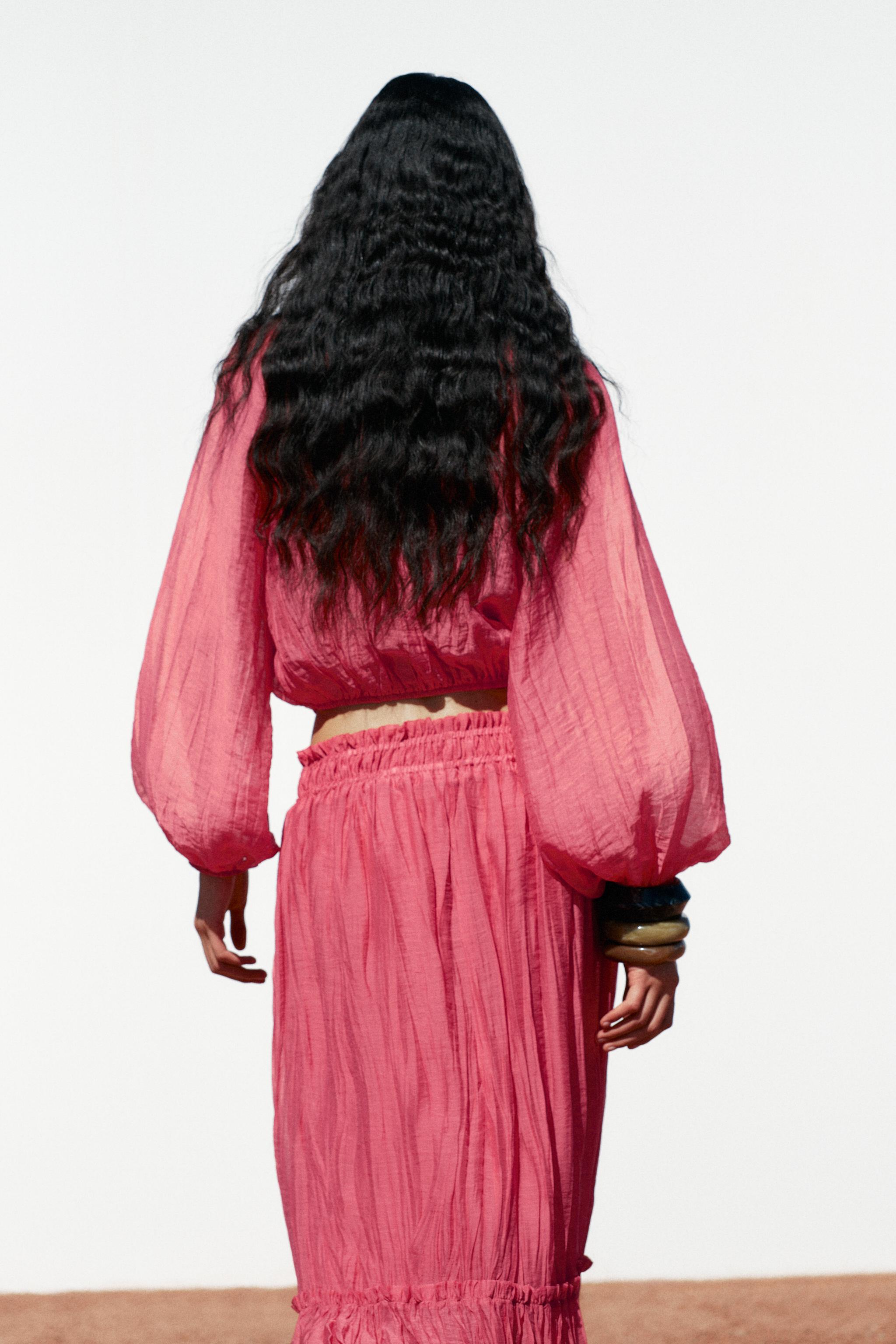 WRINKLE EFFECT CROP TOP - Mid-pink | ZARA United States