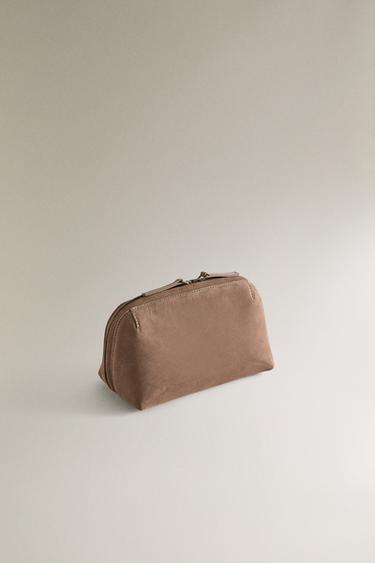 NUBUCK LEATHER WASH BAG - Taupe Grey by Zara - Image 1