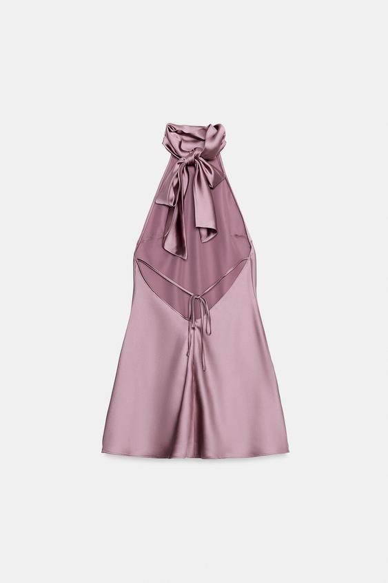 zara pink satin halter dress - Dark Sleeve Type_Short Sleeve