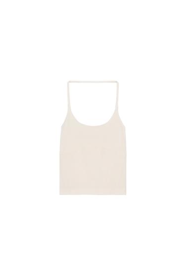 Zara SEAMLESS HALTER TOP - Ecru