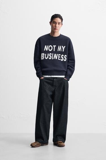 SWEATSHIRT WITH SLOGAN PATCHES - Navy blue by Zara - Image 0