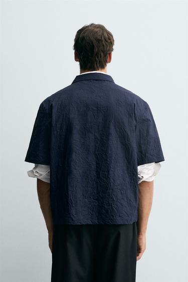 CREASED-EFFECT ZIP-UP SHIRT - Navy blue by Zara - Image 2