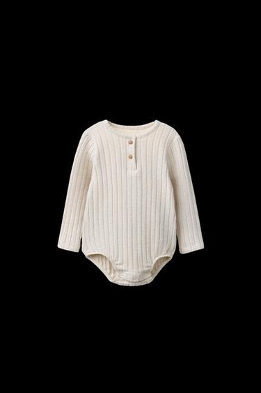 Zara SOFT TOUCH RIBBED BODYSUIT - Beige