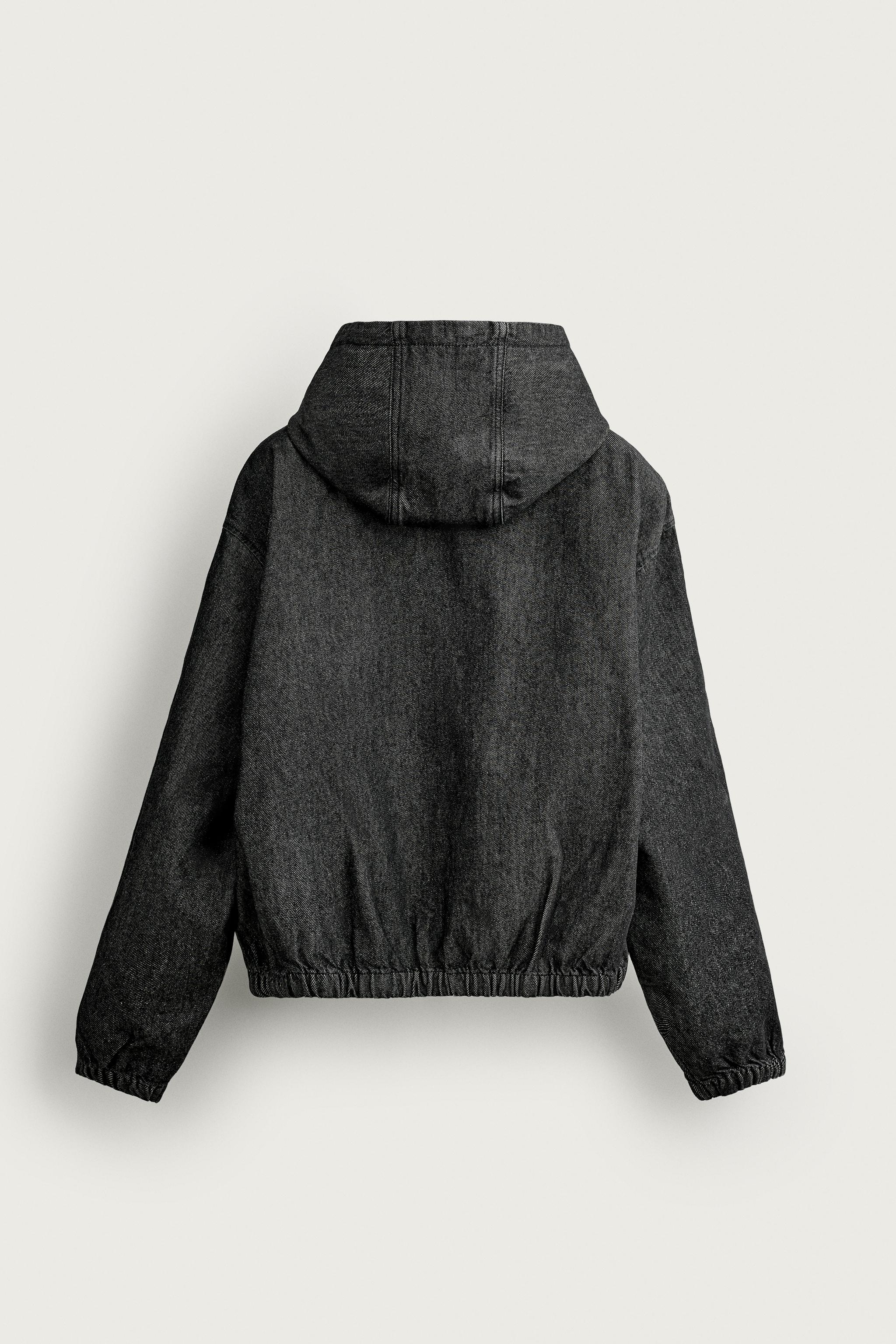 JAQUETA JEANS COM CAPUZ - Preto | ZARA Brasil