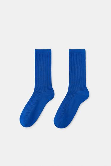 MICRO RIBBED COTTON SOCKS - Bluish by Zara