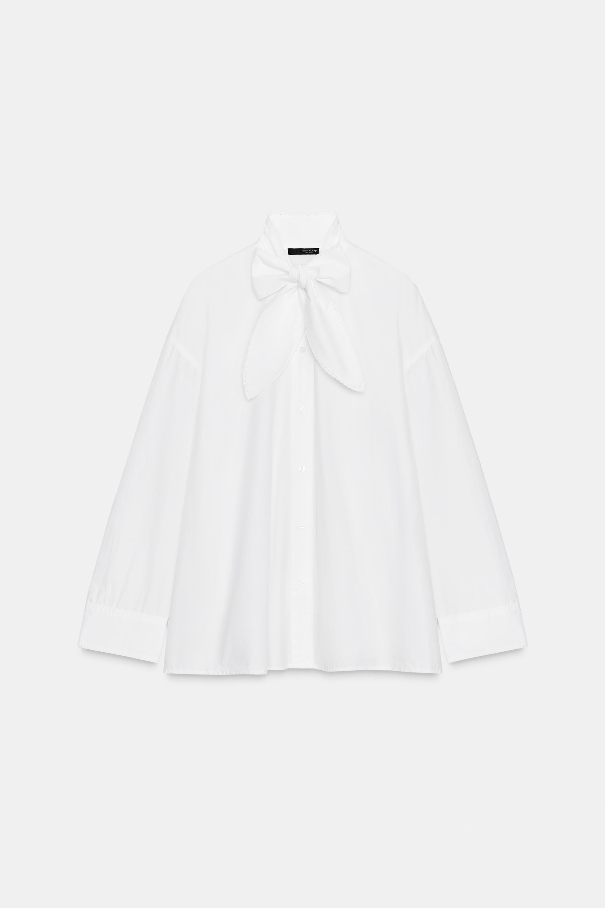 OVERSIZED POPLIN SHIRT WITH LACE TIE - White | ZARA United
