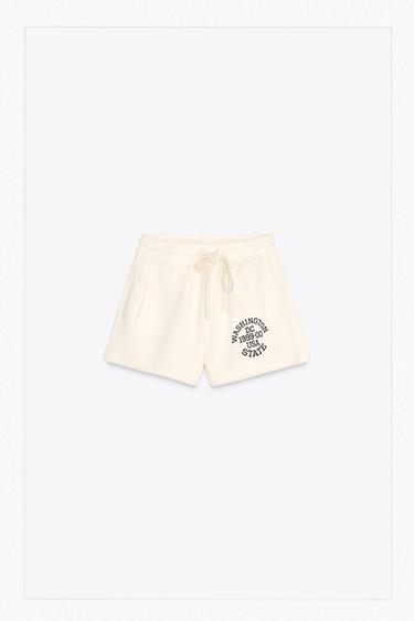 Zara WASHED EFFECT TEXT SWEATSHORTS - Ecru