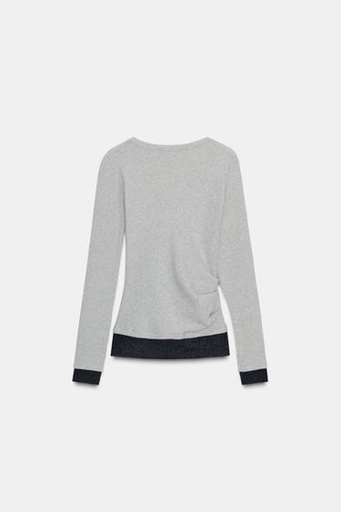 DRAPED MOCK LAYER T-SHIRT - Grey marl by Zara - Image 3