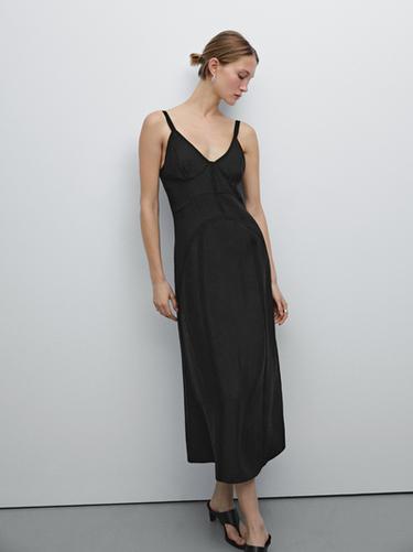Zara Camisole midi dress with seam details - Black