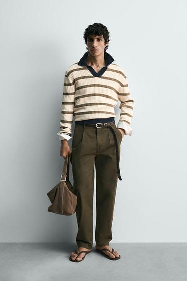 STRIPED KNIT POLO SHIRT - Ecru by Zara