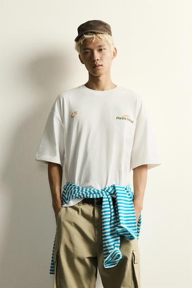 Zara RELAXED FIT COMBINATION GRAPHIC T-SHIRT - White