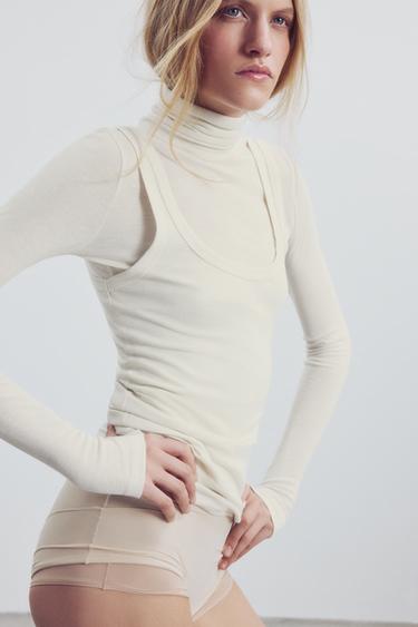 DOUBLE-LAYER EFFECT T-SHIRT — Ecru 2
