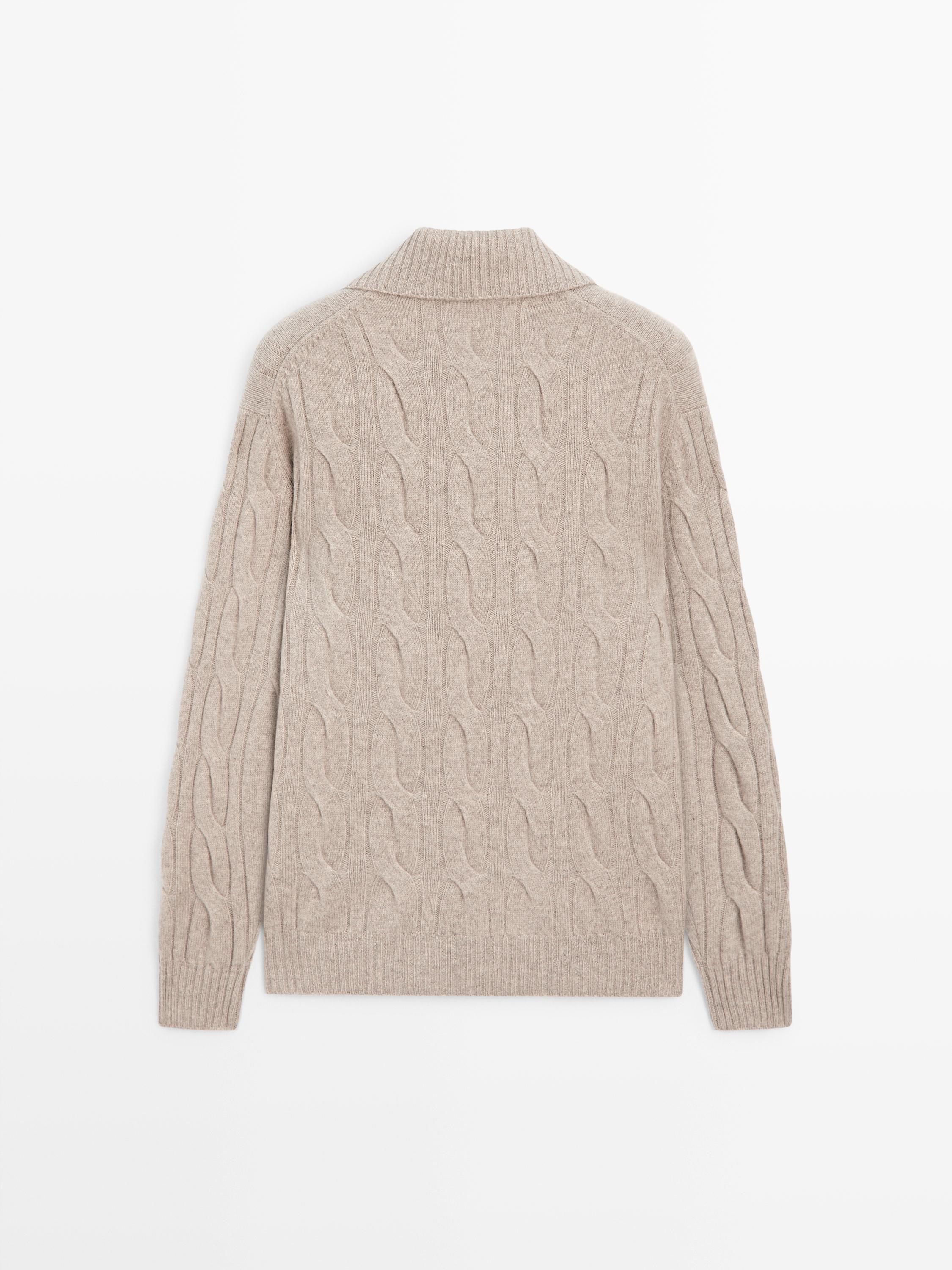 Wool cable-knit polo sweater