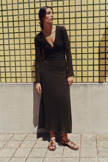 VESTIDO MIDI CROCHET FORNITURA - Marrón de Zara