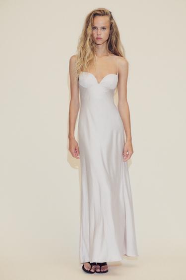 Zara SATIN LONG DRESS - stone