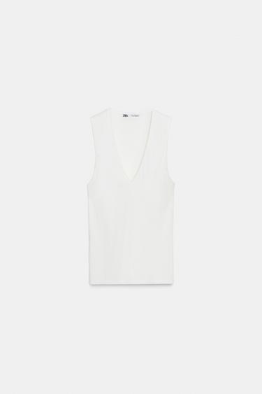 Zara V-NECK TOP - Oyster-white