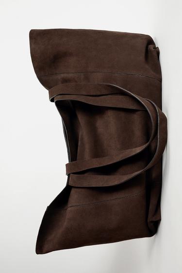 LEATHER TOTE BAG - Brown by Zara
