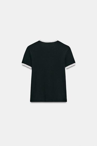 T-SHIRT MANCHES COURTES DENTELLE - Noir / Blanc de Zara - Image 6