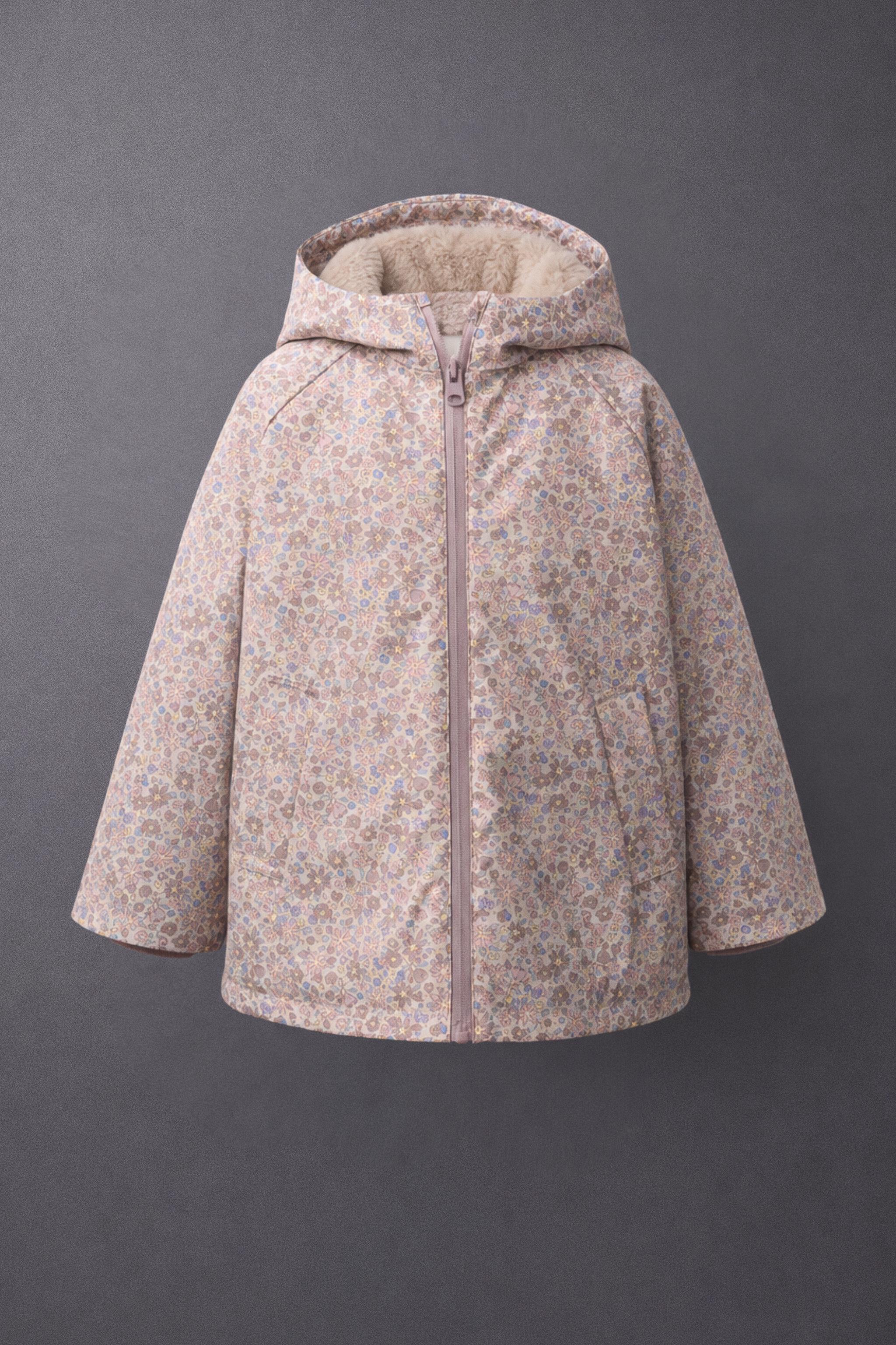 WATER-REPELLENT RUBBERIZED FLORAL RAINCOAT — Light pink