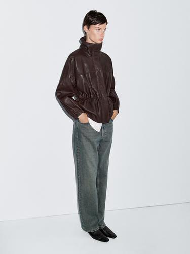 Zara Nappa leather jacket with grainy finish - Brown - Image 0