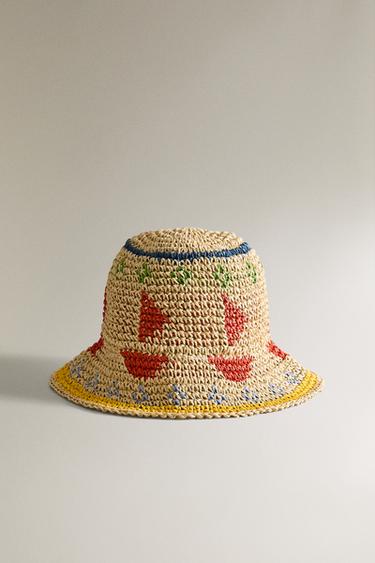 CHAPEAU DE PLAGE EN PAPIER IMPRIMÉ ENFANT - Beige clair de Zara - Image 0