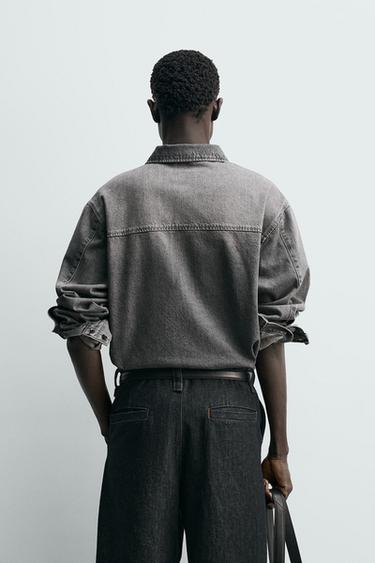 WASHED RELAXED FIT DENIM SHIRT - Grey by Zara - Image 2