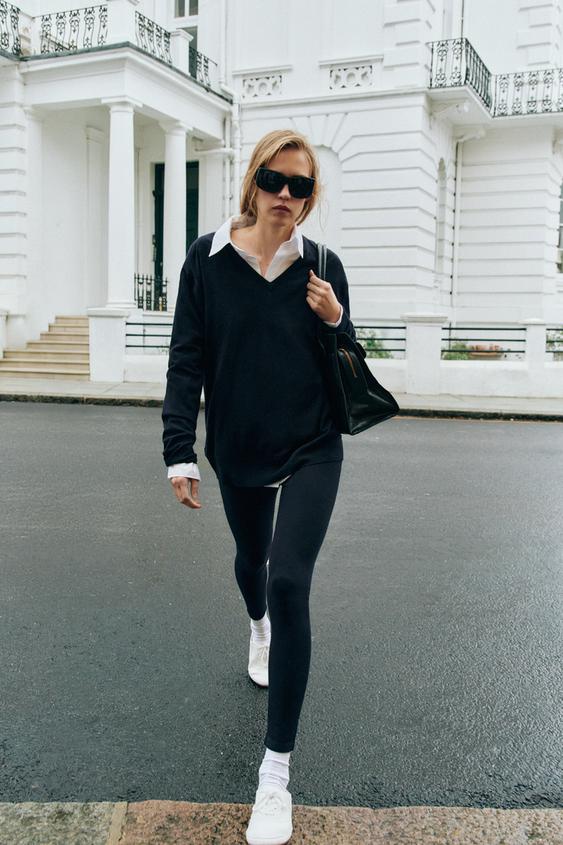Zara KNIT LEGGINGS - Navy blue - Image 0