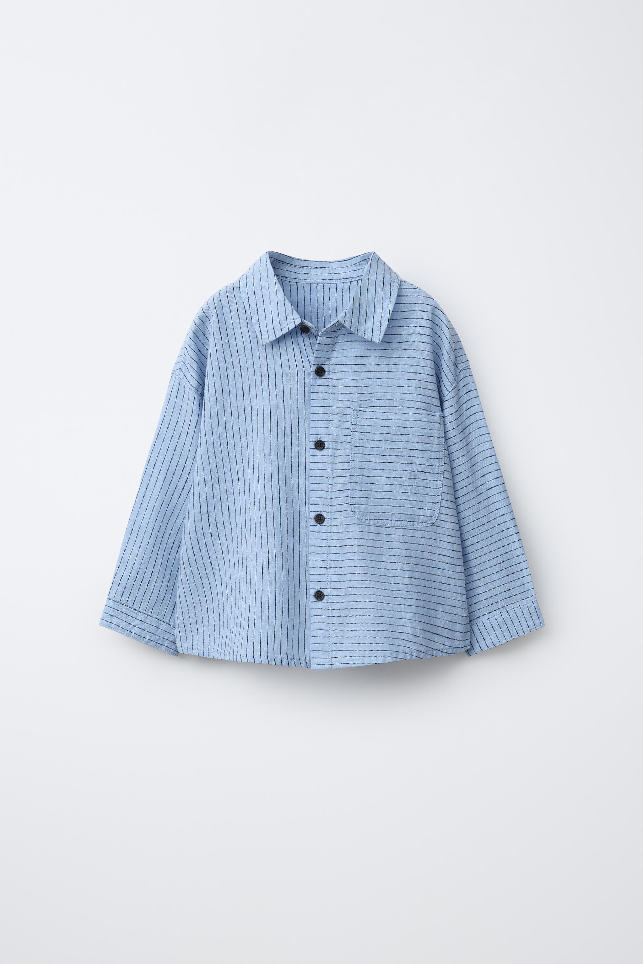 STRIPED COTTON LINEN SHIRT - Blue | ZARA United States