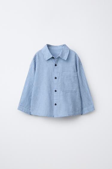STRIPED COTTON LINEN SHIRT - Blue by Zara
