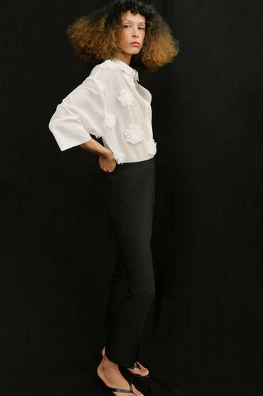 FLOWING SHIRT WITH EMBOSSED FLOWERS - White by Zara - Image 2