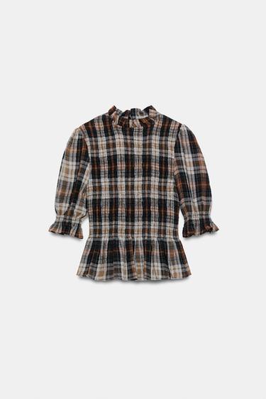 CHECK TOP - Grey / Tan by Zara - Image 0