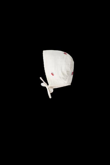 EMBROIDERED CHERRY TEXTURED BONNET - Ecru by Zara - Image 0