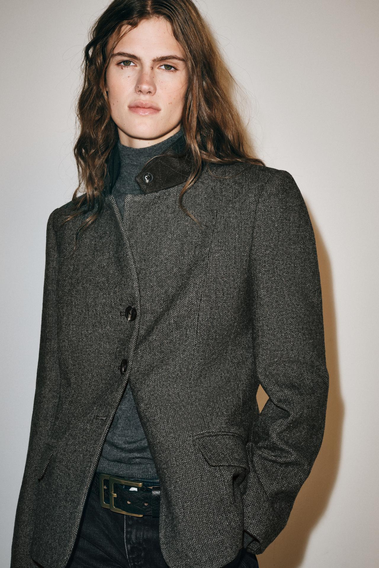 ZW COLLECTION FITTED WOOL BLAZER — Gray / Tan