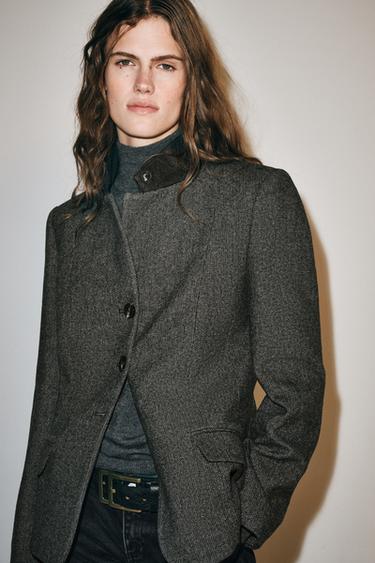 ZW COLLECTION FITTED WOOL BLAZER — Gray / Tan 1