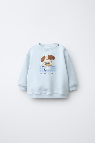 SWEATSHIRT MIT HUNDEMOTIV AUS FROTTEE - Hellblau von Zara