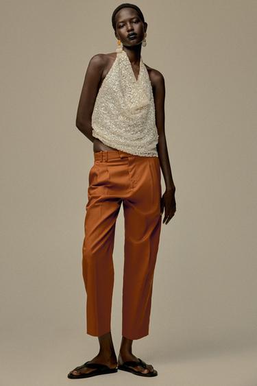 Zara PLEATED PANTS ZW COLLECTION - Burnt orange