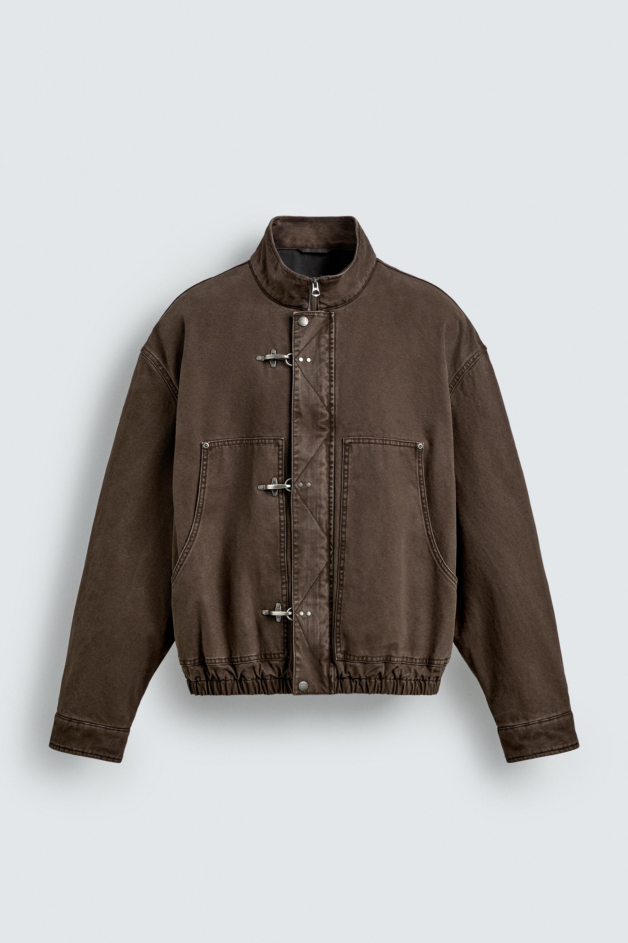 CROPPED RELAXED FIT FIREMAN CLASP JACKET - Brown | ZARA Singapore