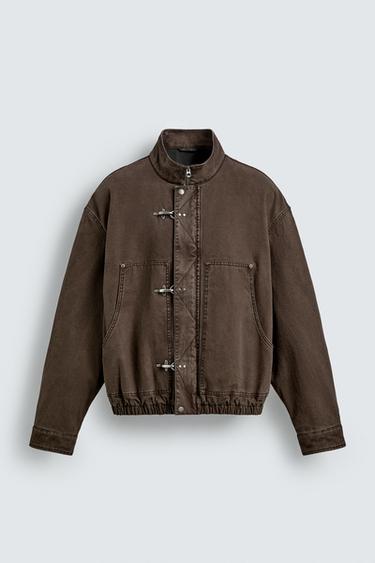 УКОРОЧЕНА КУРТКА З ЗАСТІБКАМИ-КЛАМЕРАМИ - Коричневий Zara