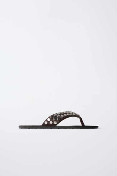 Zara STUDDED SANDALS - Brown