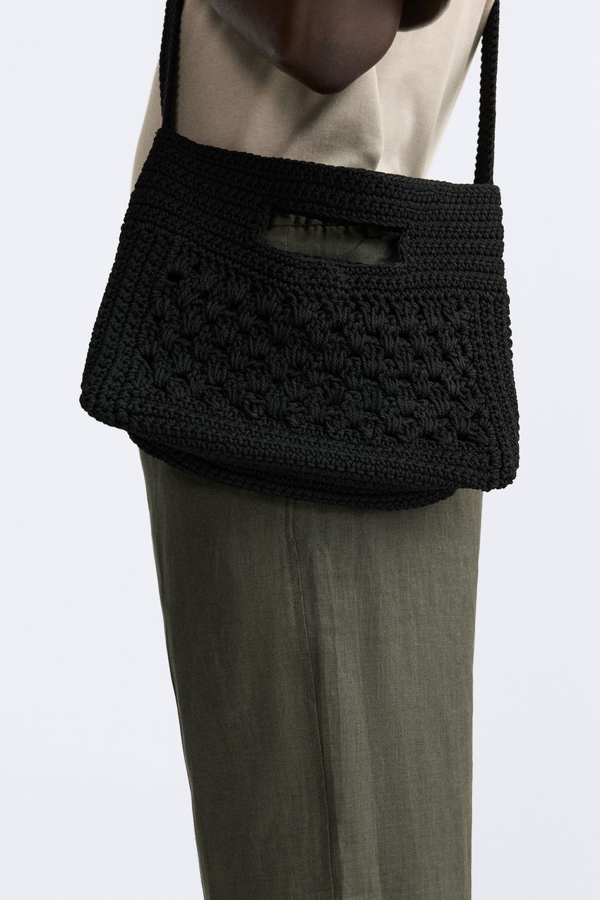 Crochet crossbody bag black Clearance