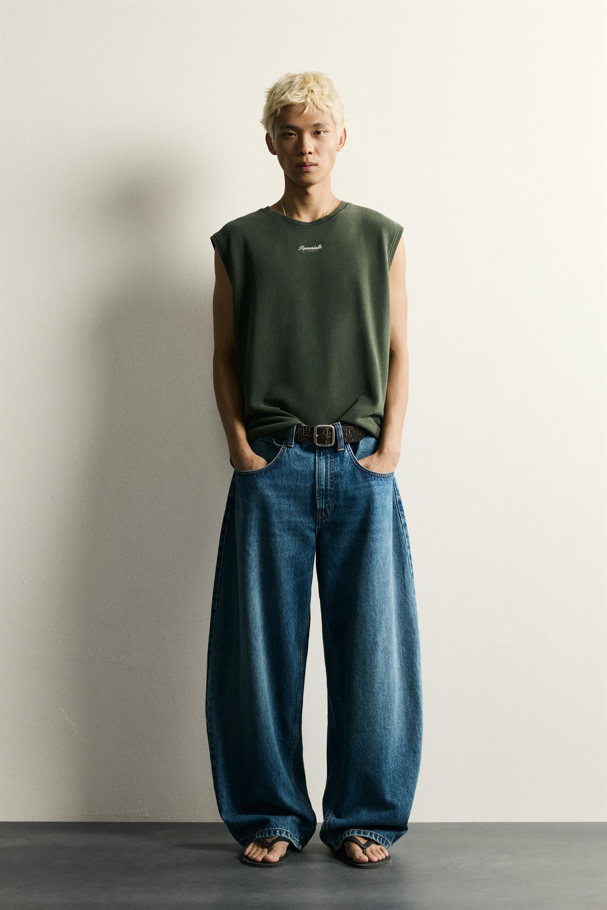 EMBROIDERED SLOGAN RELAXED FIT TANK SWEATSHIRT - Dark green | ZARA
