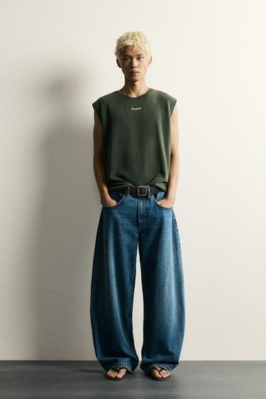 EMBROIDERED SLOGAN RELAXED FIT TANK SWEATSHIRT - Dark green by Zara - Image 0